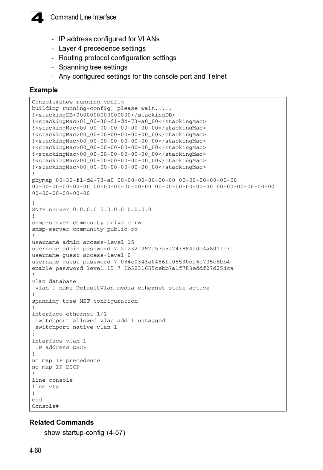 Microsoft ES4625, ES4649 manual Related Commands Show startup-config4-57 