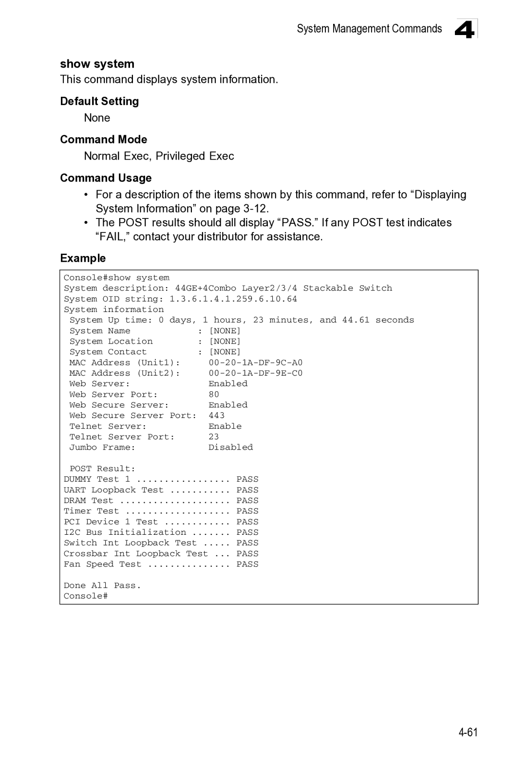 Microsoft ES4649, ES4625 manual System Management Commands Show system 