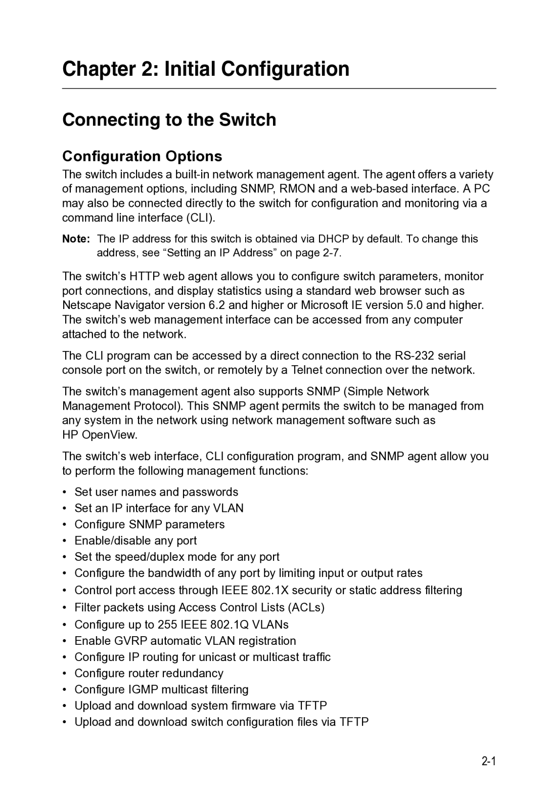 Microsoft ES4649, ES4625 manual Connecting to the Switch, Configuration Options 