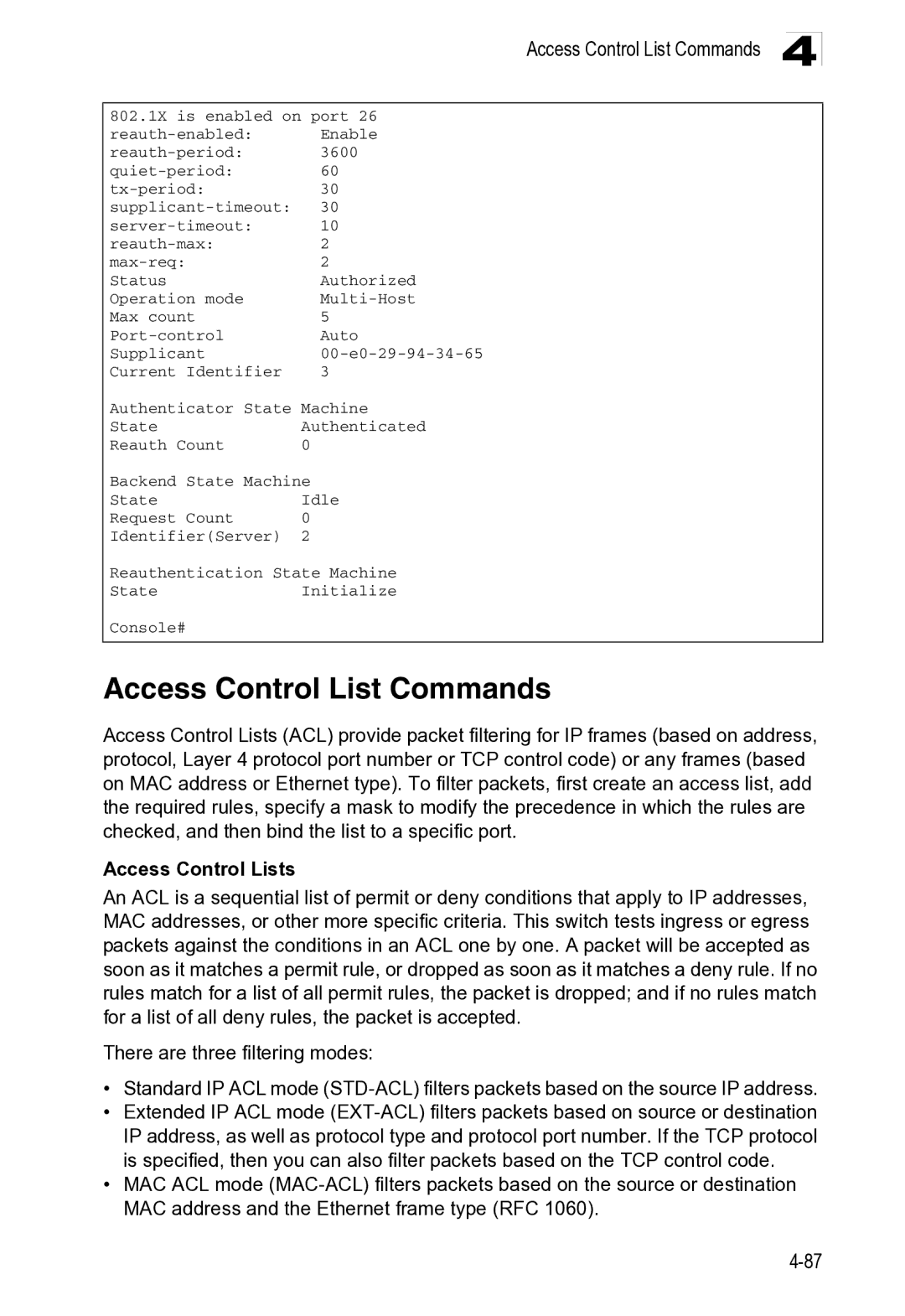 Microsoft ES4649, ES4625 manual Access Control List Commands 