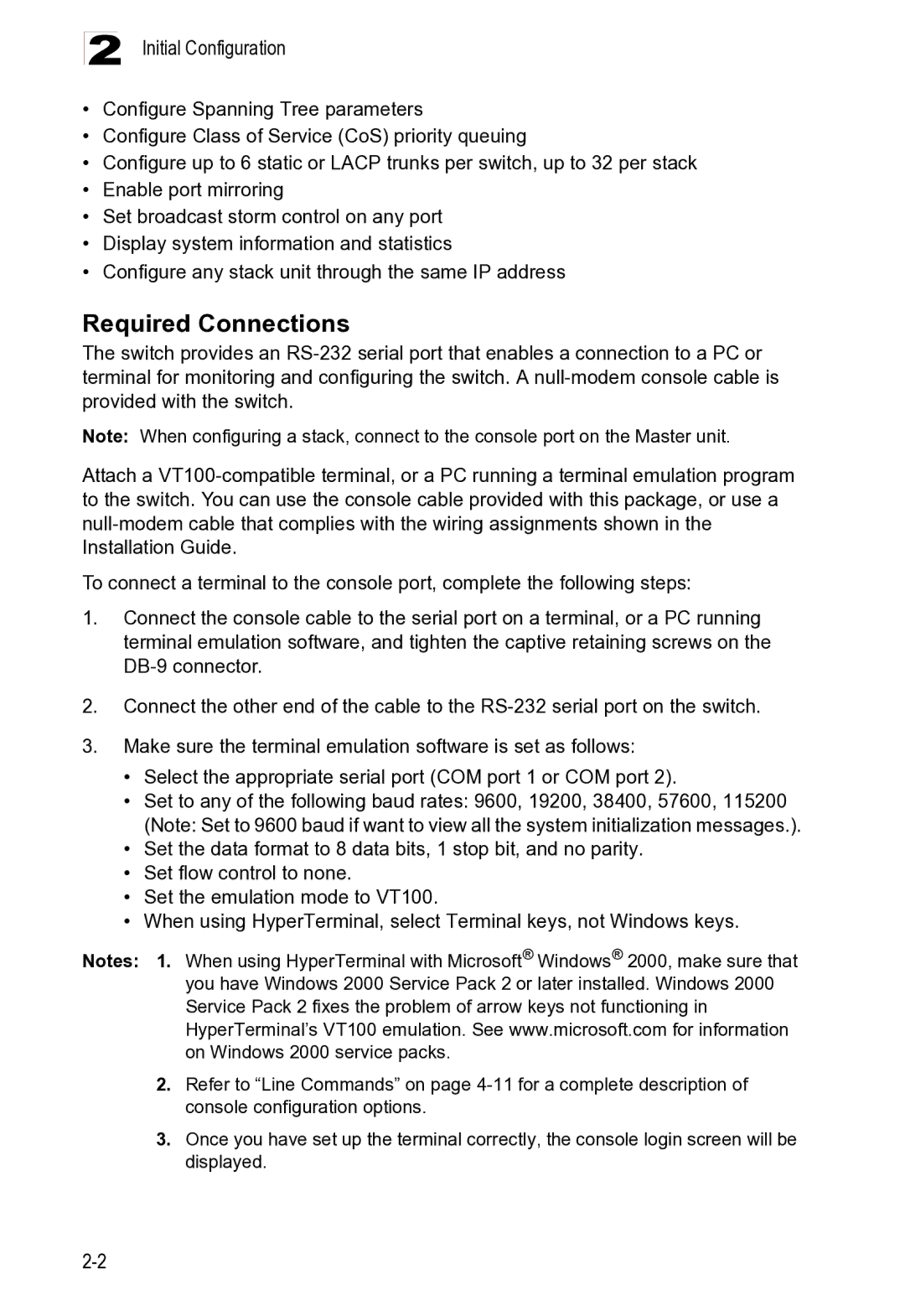 Microsoft ES4625, ES4649 manual Required Connections, Initial Configuration 