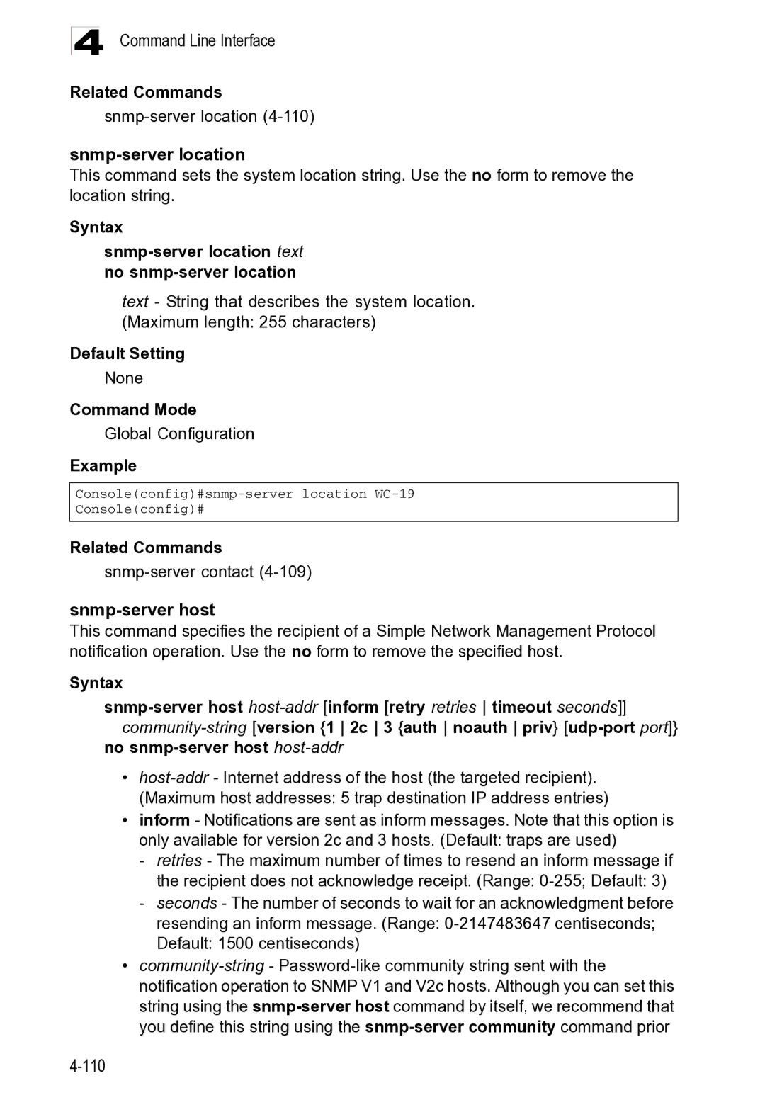 Microsoft ES4625, ES4649 manual Related Commands Snmp-server location, Related Commands Snmp-server contact 