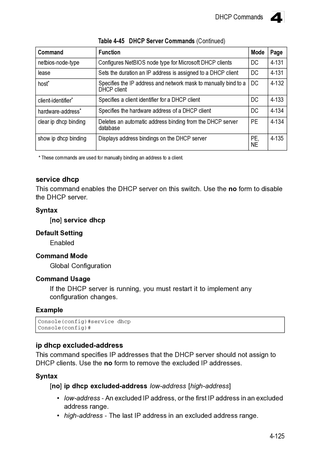 Microsoft ES4649, ES4625 manual Lease, Host, Database, Displays address bindings on the Dhcp server 