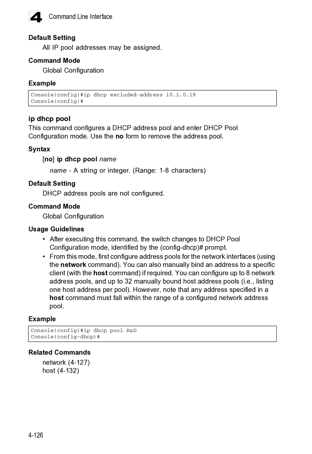 Microsoft ES4625, ES4649 manual Command Line Interface, Related Commands Network 4-127 host 