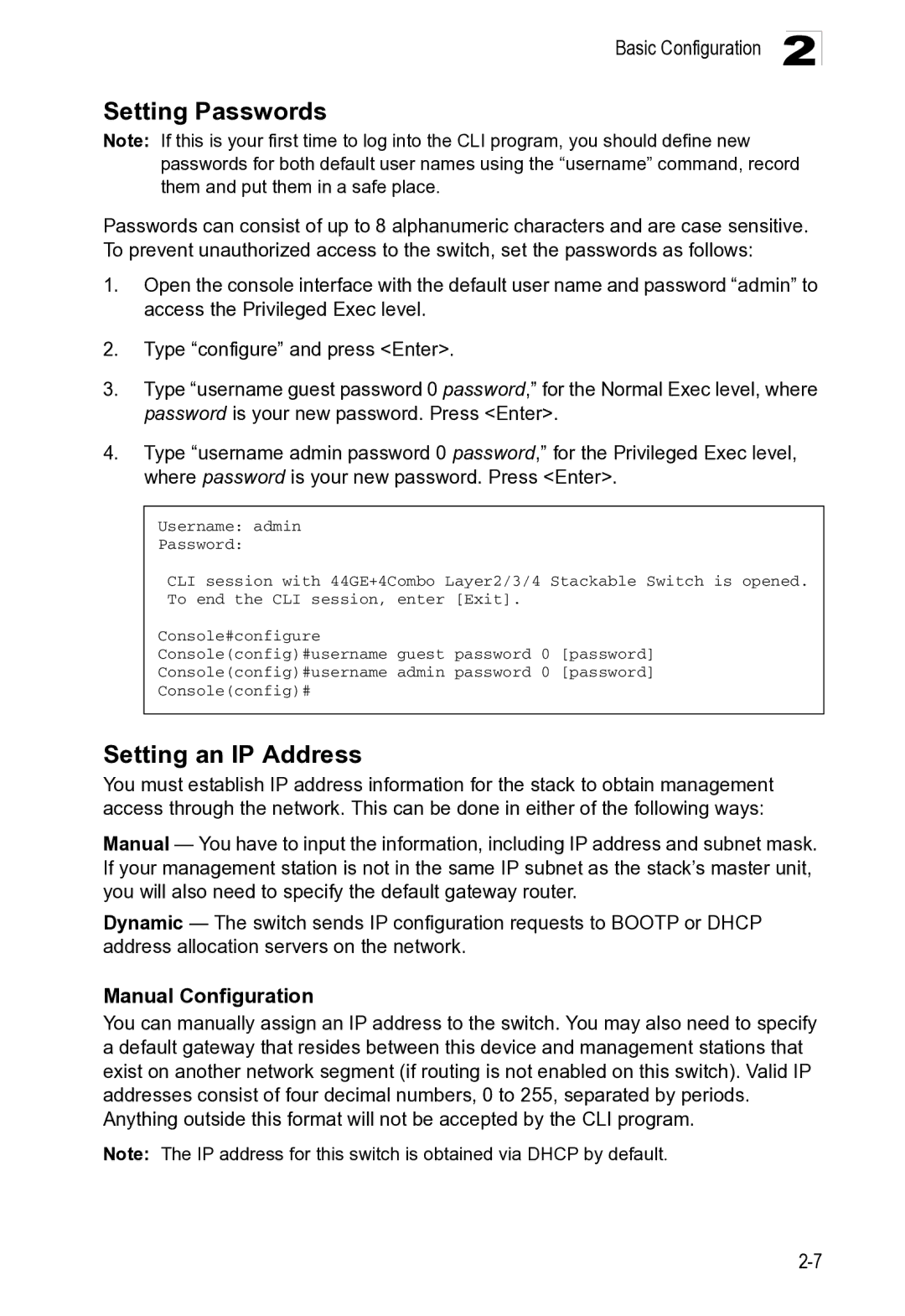 Microsoft ES4649, ES4625 manual Setting Passwords, Setting an IP Address 