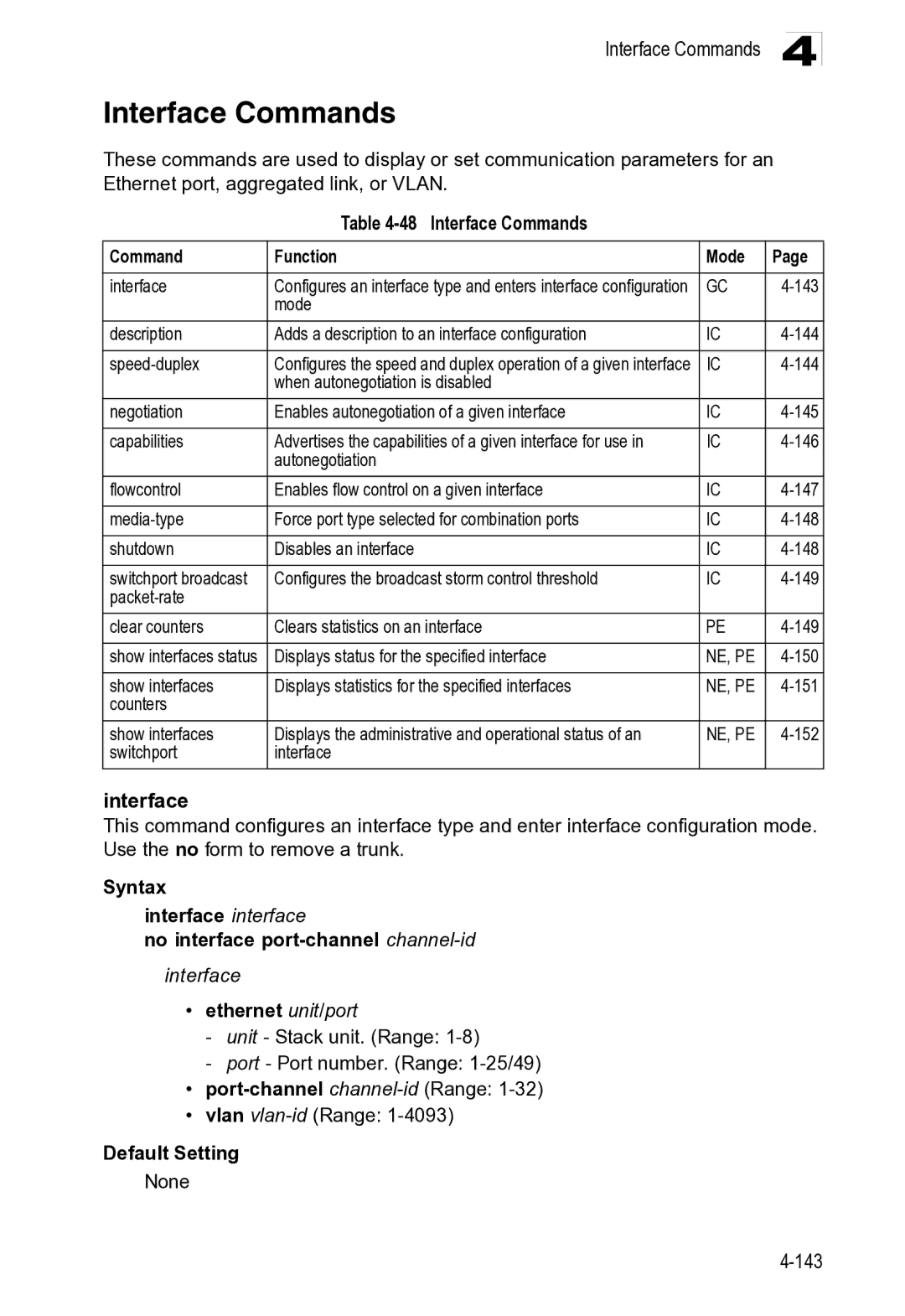 Microsoft ES4649, ES4625 manual Interface Commands 