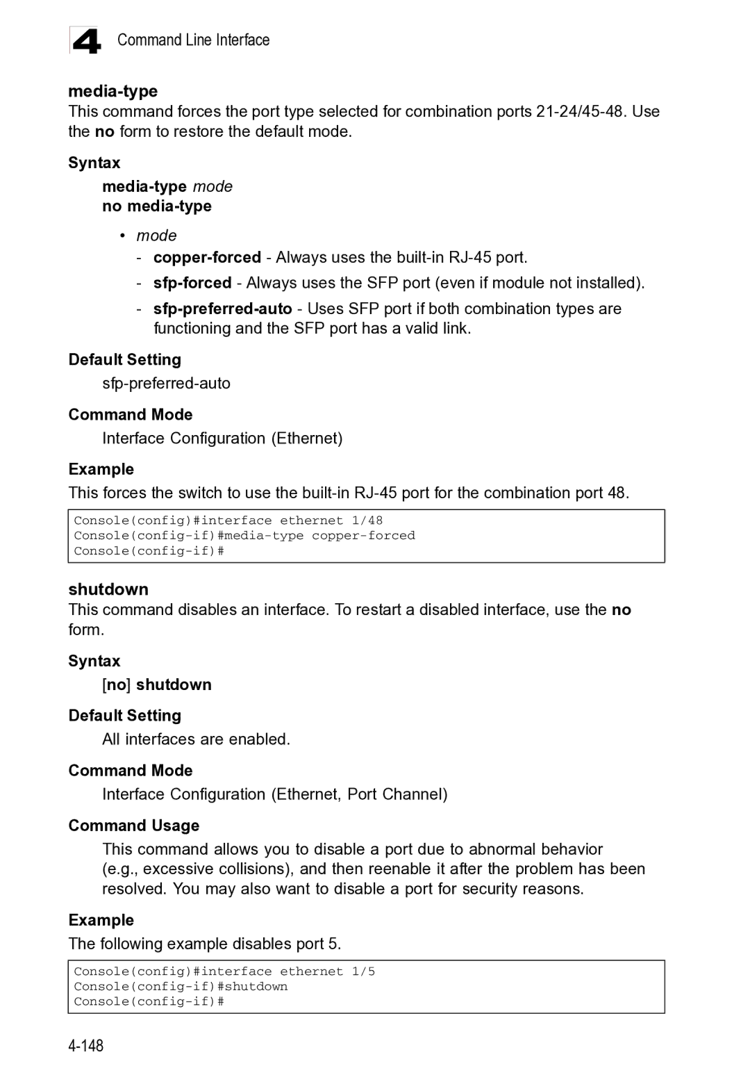 Microsoft ES4625, ES4649 manual Command Line Interface Media-type, Mode 