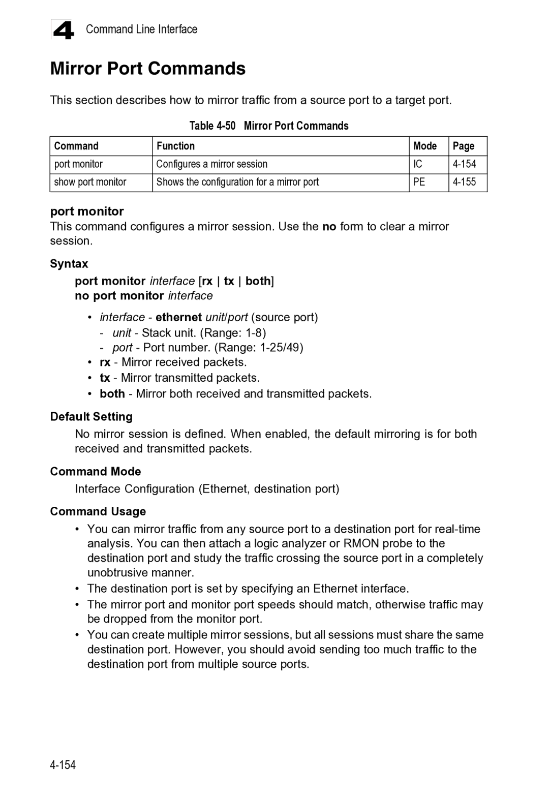 Microsoft ES4625, ES4649 manual Mirror Port Commands, Port monitor 