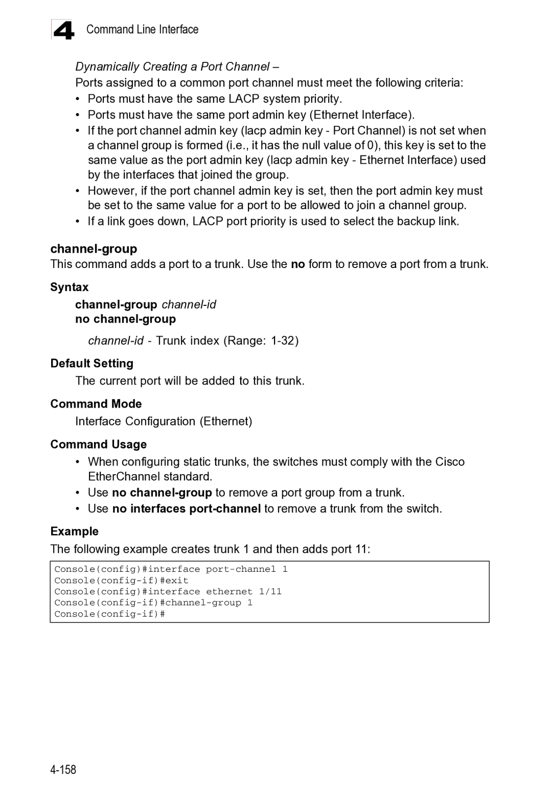 Microsoft ES4625, ES4649 manual Channel-group, Dynamically Creating a Port Channel 