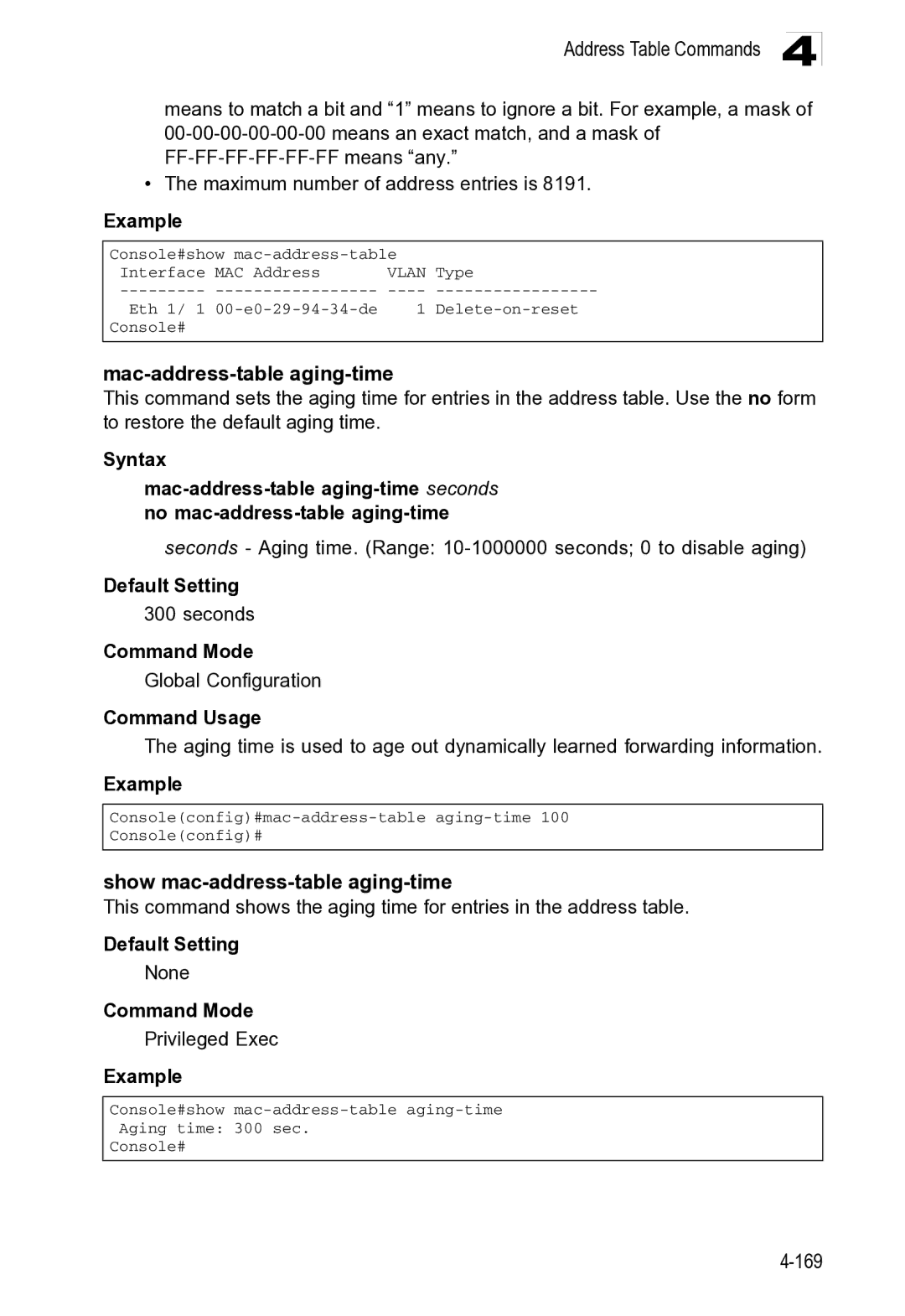 Microsoft ES4649, ES4625 manual Mac-address-table aging-time, Show mac-address-table aging-time 