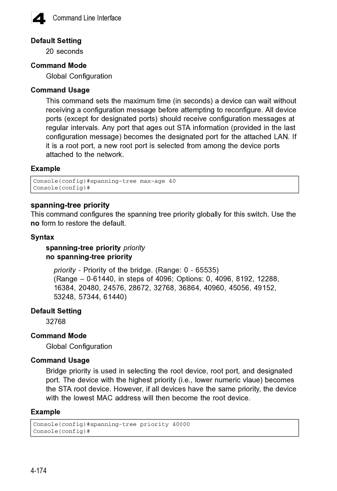 Microsoft ES4625, ES4649 manual Spanning-tree priority 