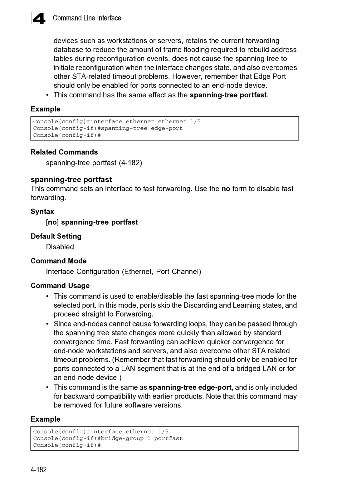 Microsoft ES4625, ES4649 manual Command Line Interface, Related Commands Spanning-tree portfast 