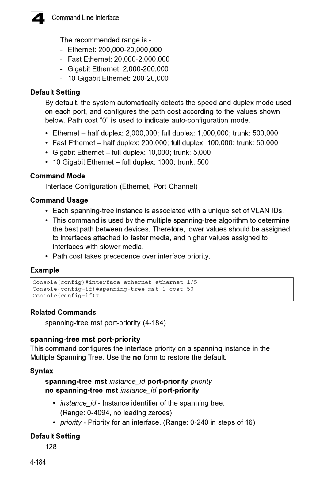 Microsoft ES4625, ES4649 manual Related Commands Spanning-tree mst port-priority4-184 