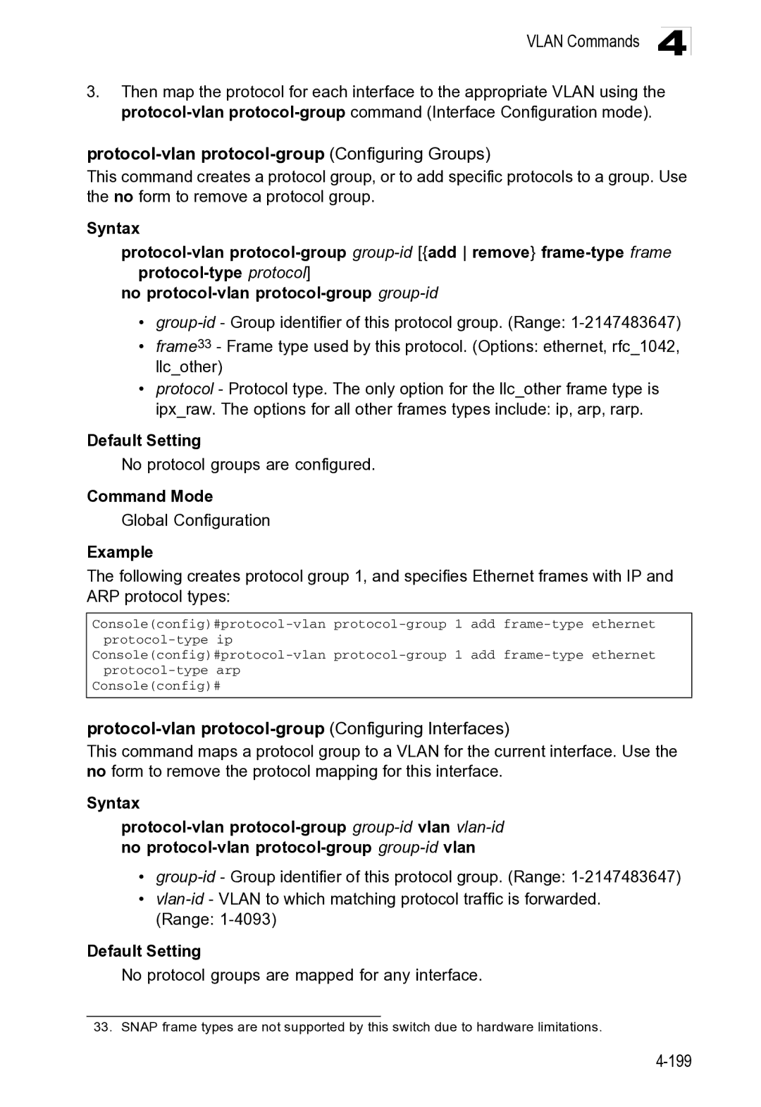 Microsoft ES4649, ES4625 manual Protocol-vlan protocol-group Configuring Groups 