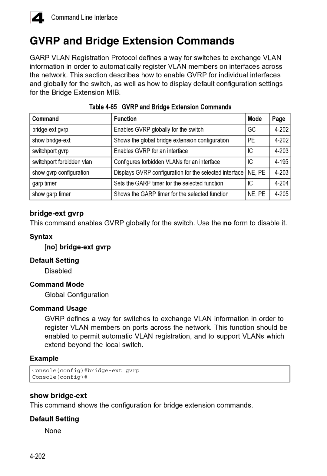 Microsoft ES4625 Gvrp and Bridge Extension Commands, Show bridge-ext, Show gvrp configuration, Garp timer, Show garp timer 