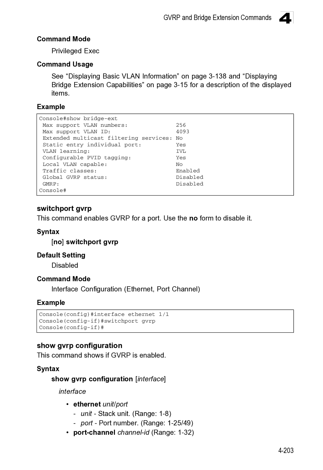 Microsoft ES4649, ES4625 manual Gvrp and Bridge Extension Commands 