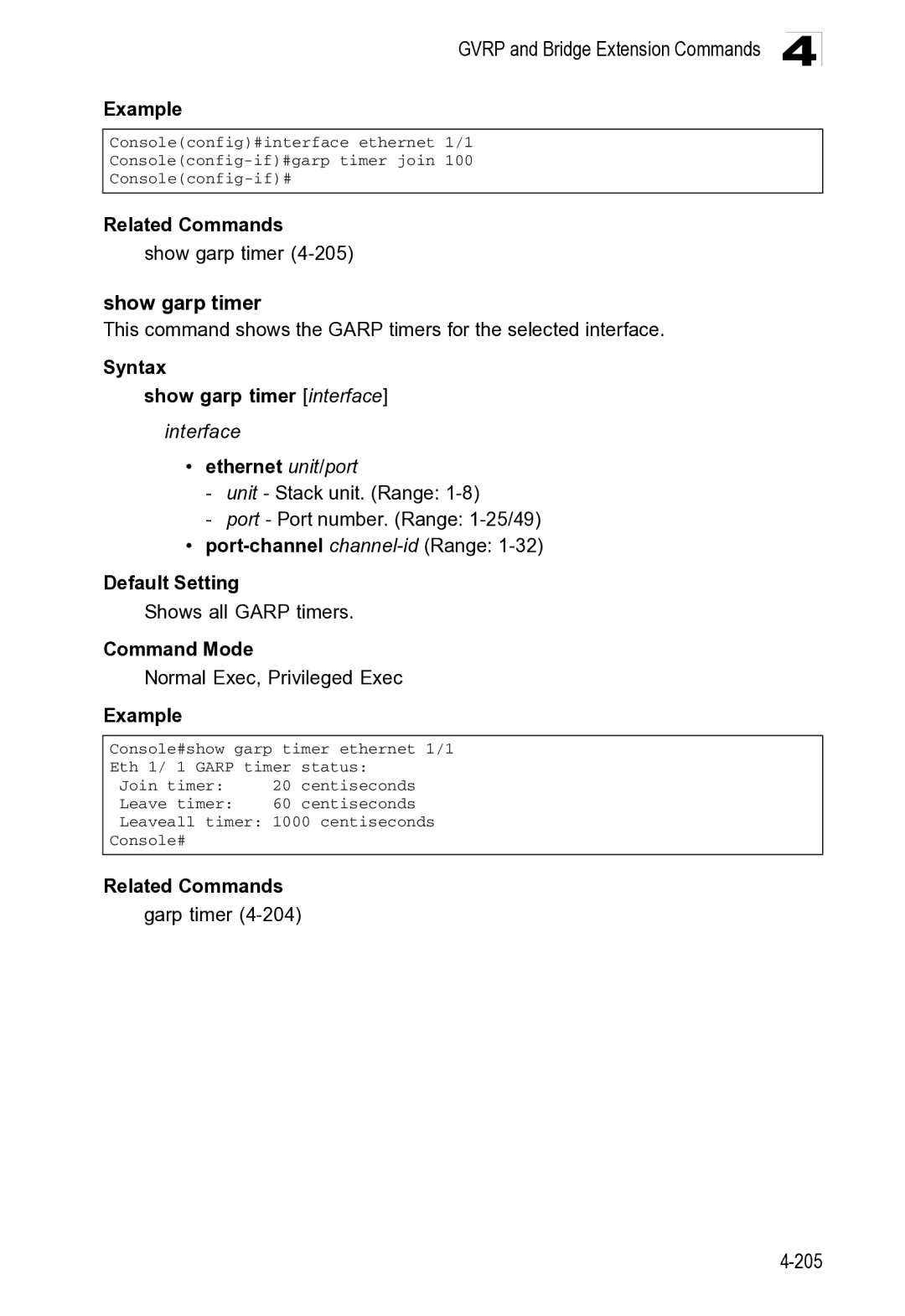 Microsoft ES4649, ES4625 manual Related Commands Show garp timer, Related Commands Garp timer 