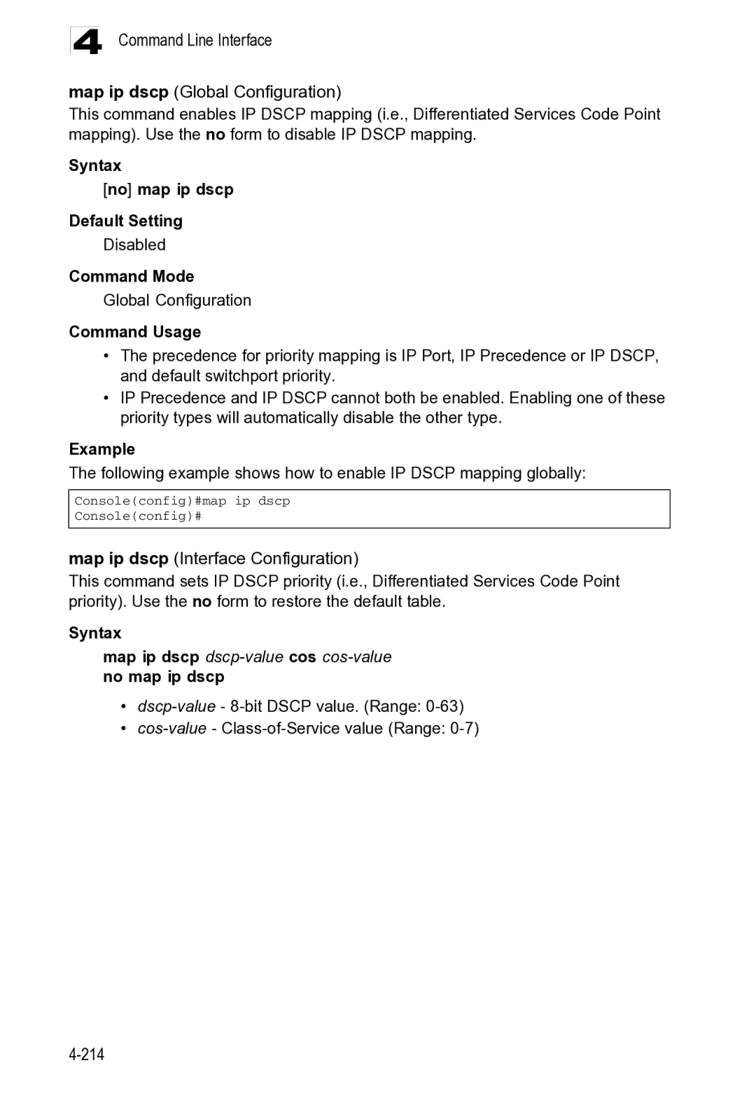 Microsoft ES4625, ES4649 manual Command Line Interface Map ip dscp Global Configuration 