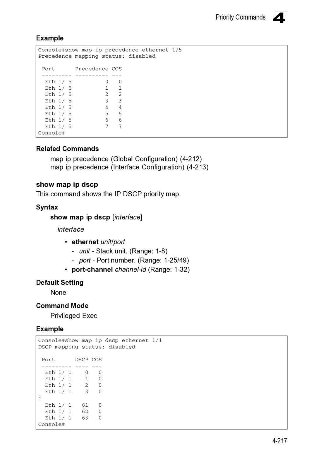 Microsoft ES4649, ES4625 manual Show map ip dscp 