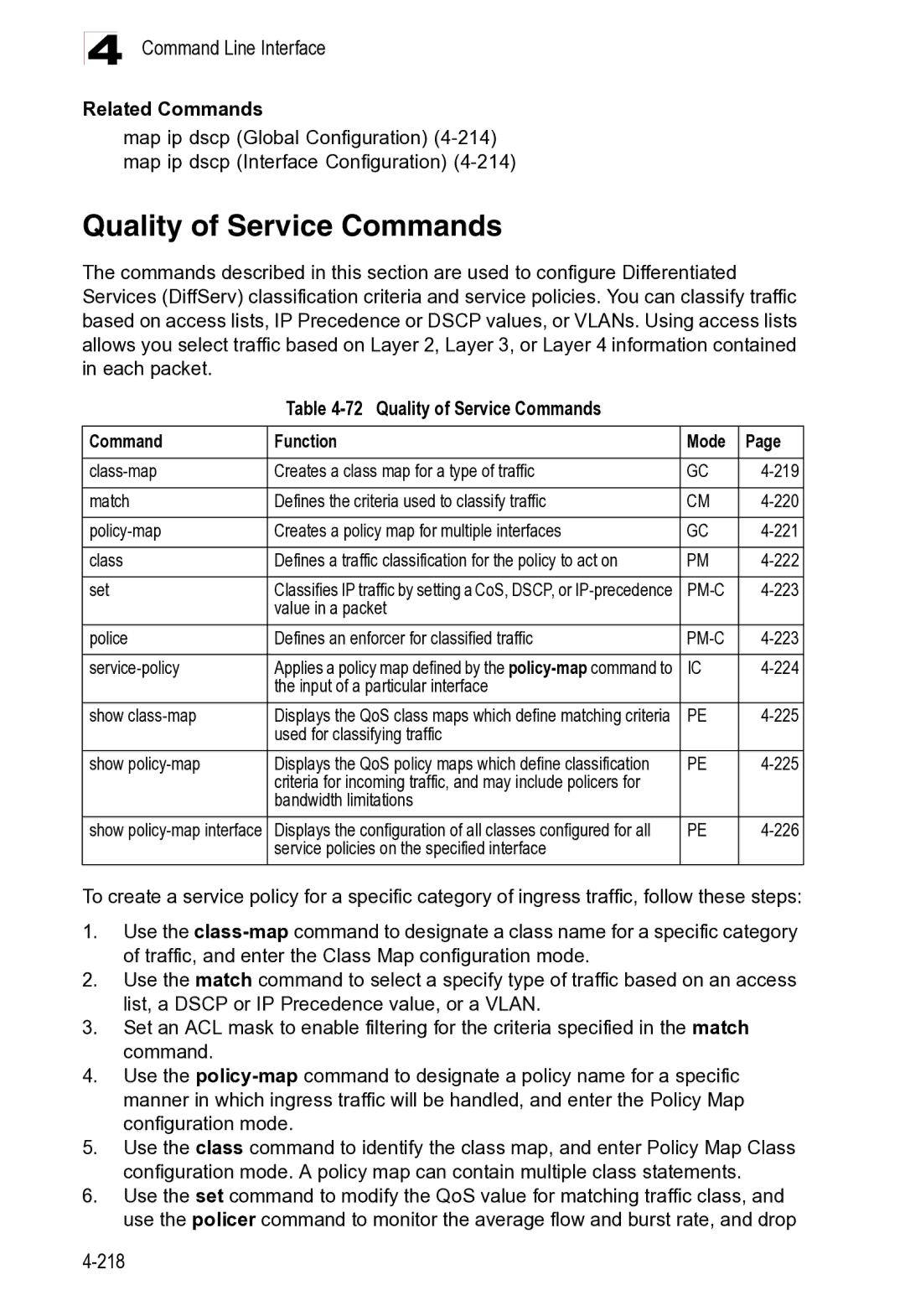 Microsoft ES4625, ES4649 manual Quality of Service Commands 