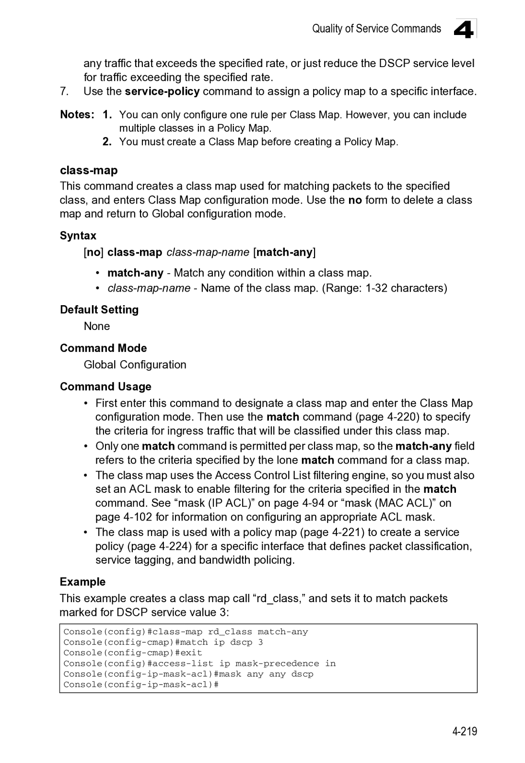 Microsoft ES4649, ES4625 manual Quality of Service Commands 