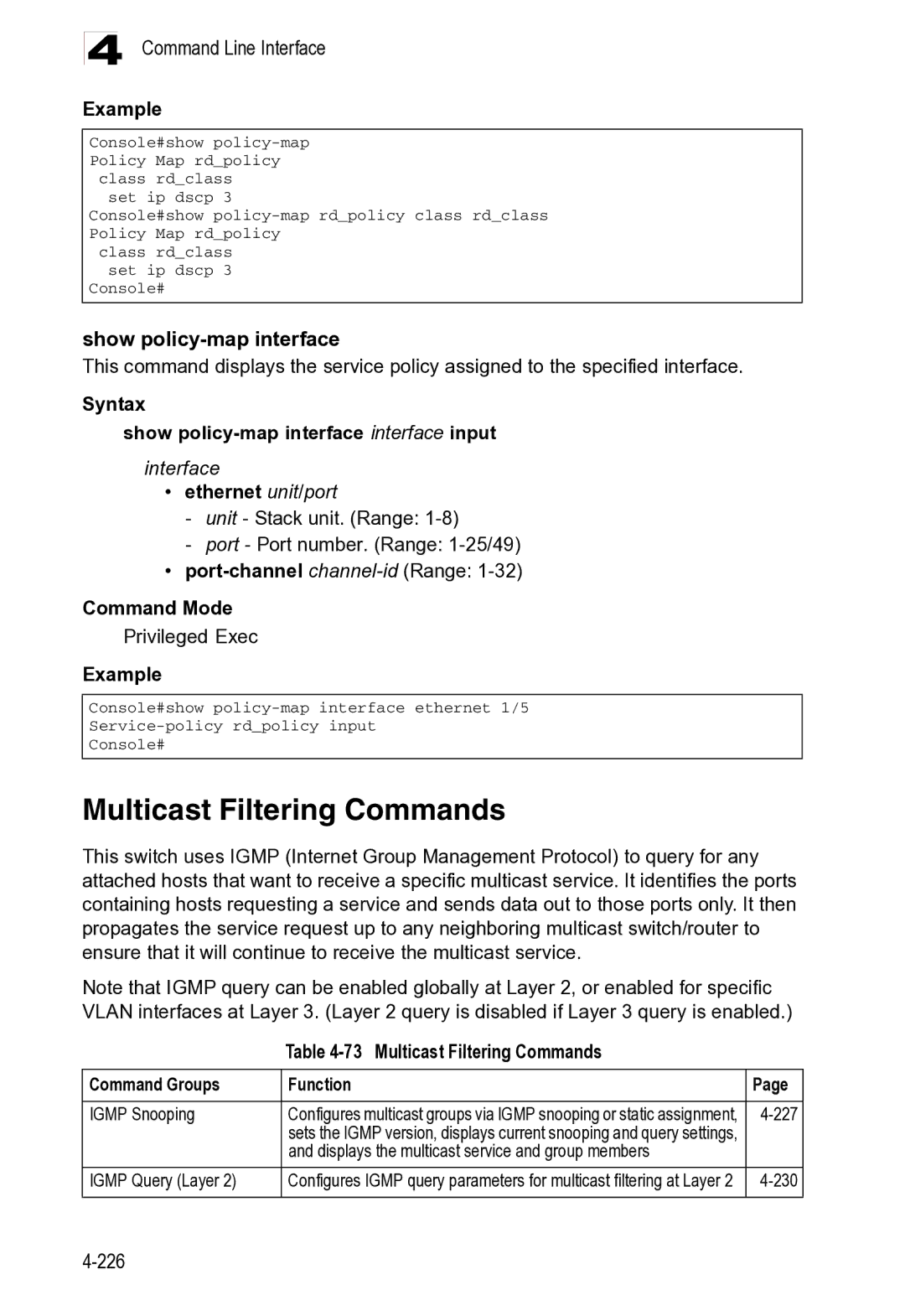 Microsoft ES4625, ES4649 manual Multicast Filtering Commands, 230 