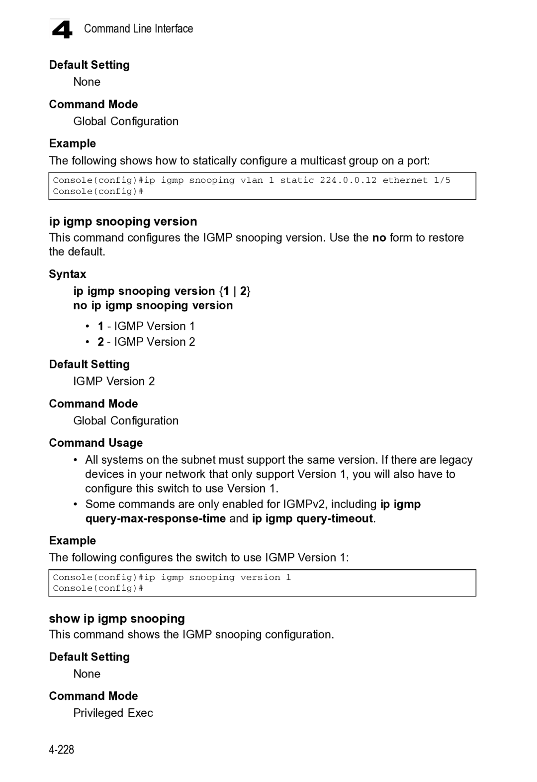 Microsoft ES4625, ES4649 manual Ip igmp snooping version 