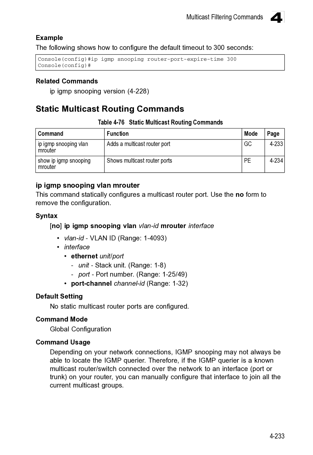 Microsoft ES4649, ES4625 manual Static Multicast Routing Commands, Related Commands Ip igmp snooping version 