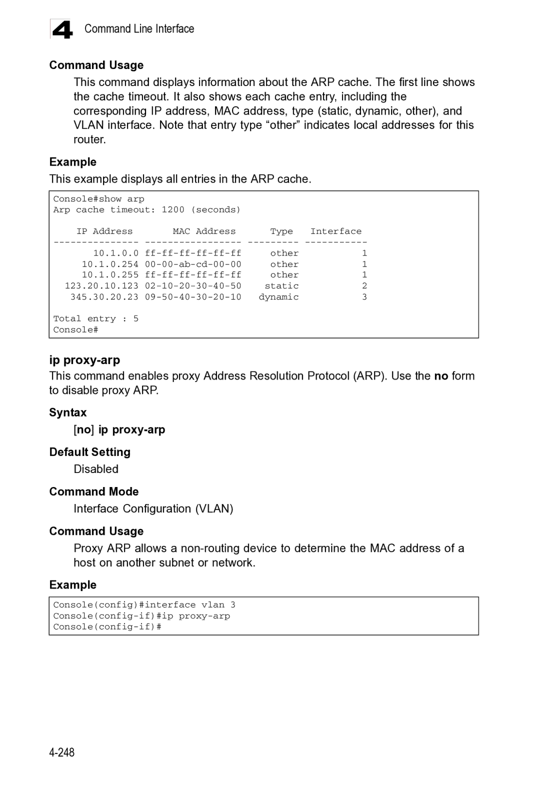 Microsoft ES4625, ES4649 manual Consoleconfig#interface vlan Consoleconfig-if#ip proxy-arp 