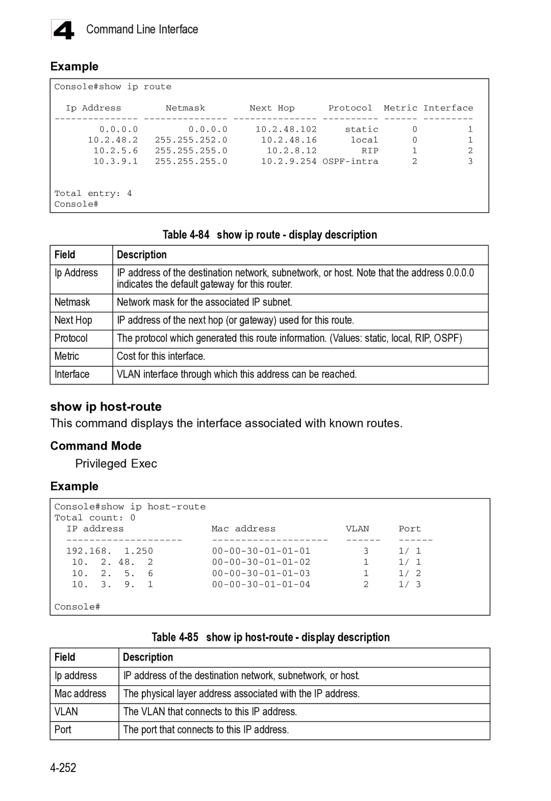 Microsoft ES4625, ES4649 manual show ip route display description Field Description, Port 