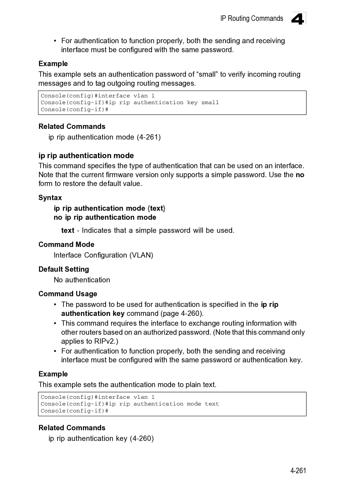 Microsoft ES4649, ES4625 manual Related Commands Ip rip authentication mode, Related Commands Ip rip authentication key 