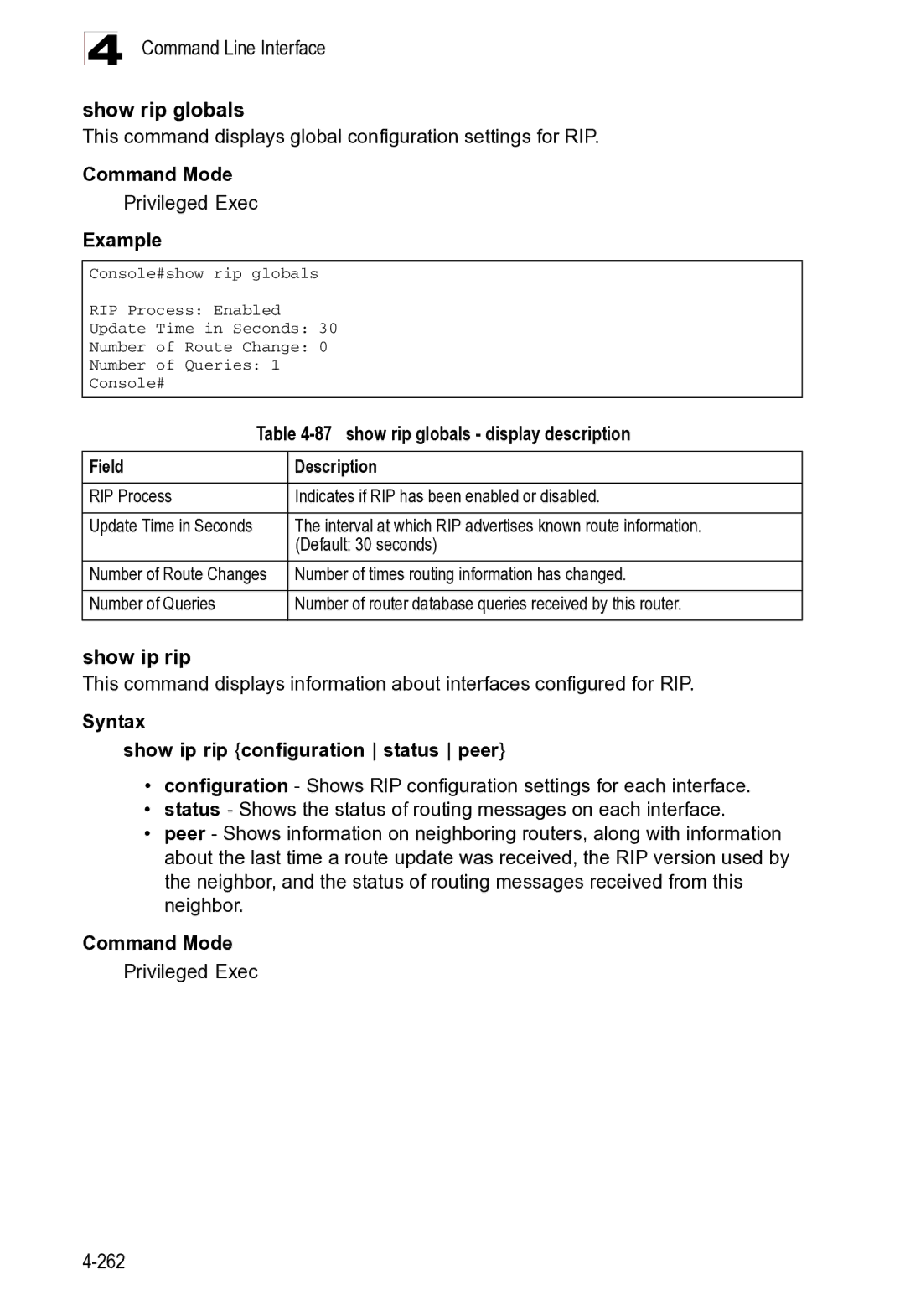 Microsoft ES4625, ES4649 Command Line Interface Show rip globals, Interval at which RIP advertises known route information 