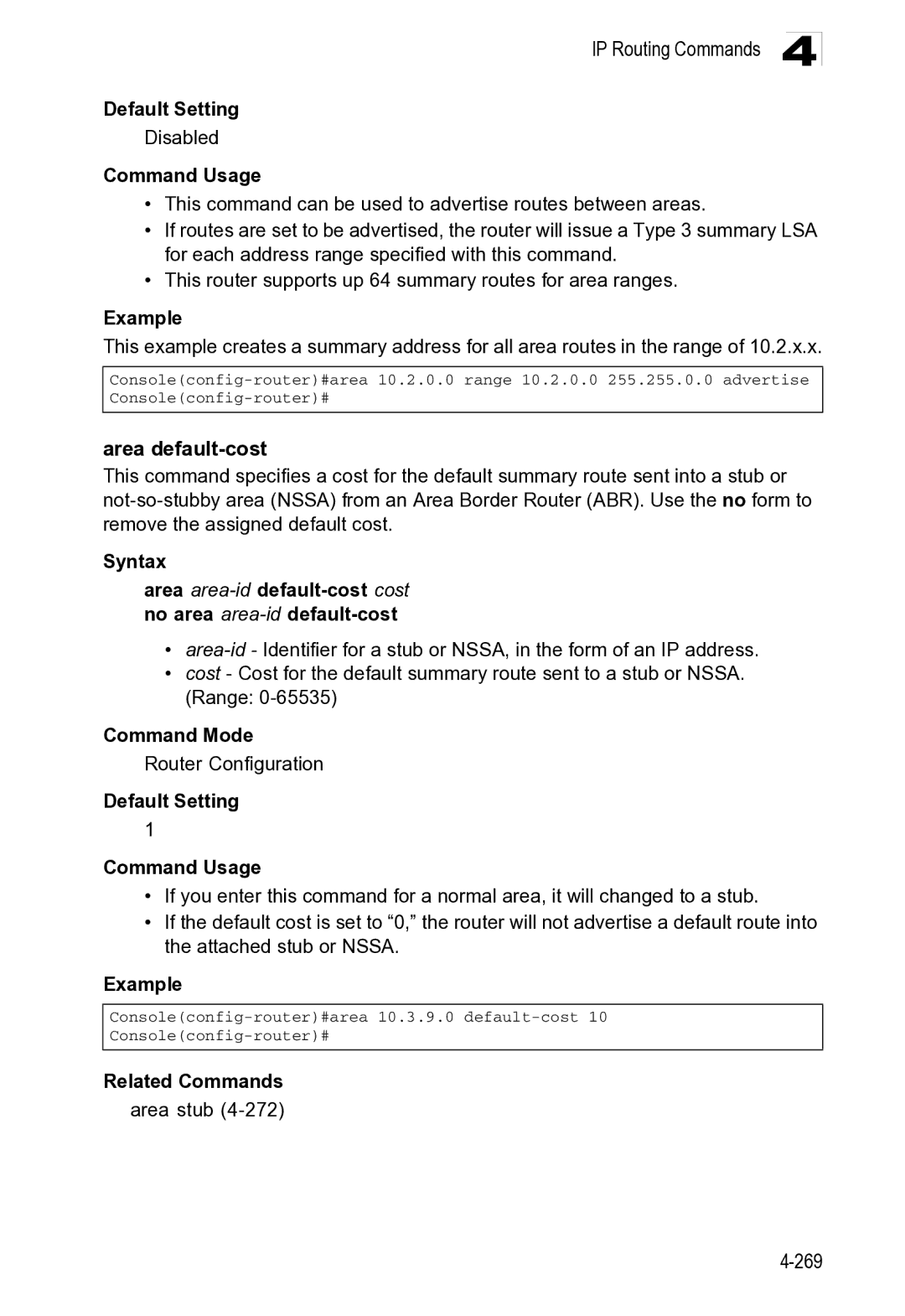 Microsoft ES4649, ES4625 manual IP Routing Commands, Related Commands Area stub 