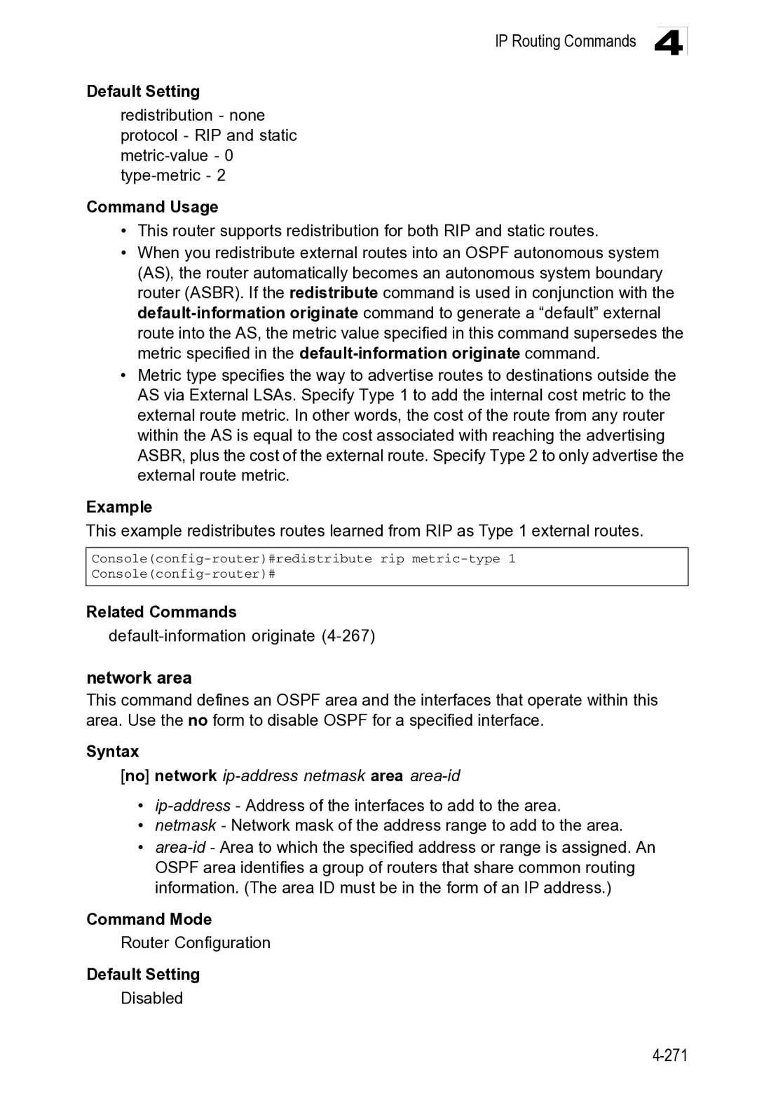 Microsoft ES4649, ES4625 manual Related Commands Default-information originate, No network ip-address netmask area area-id 