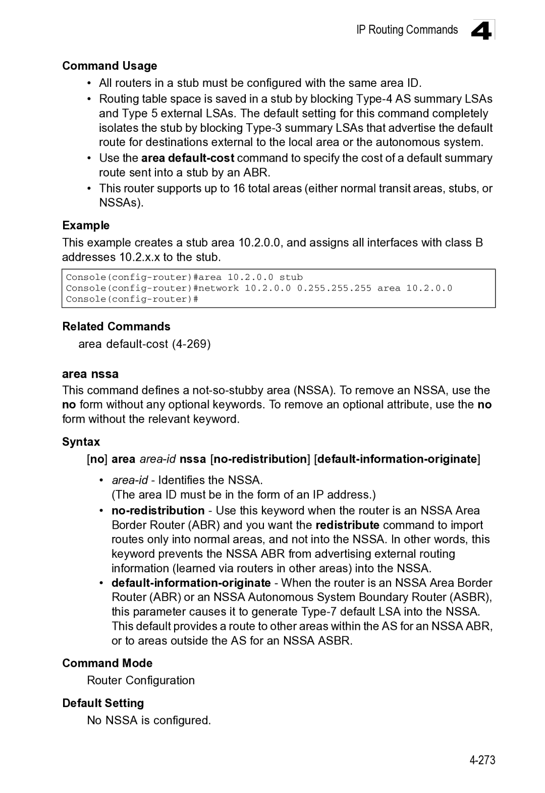 Microsoft ES4649, ES4625 manual Area nssa, Related Commands Area default-cost4-269 