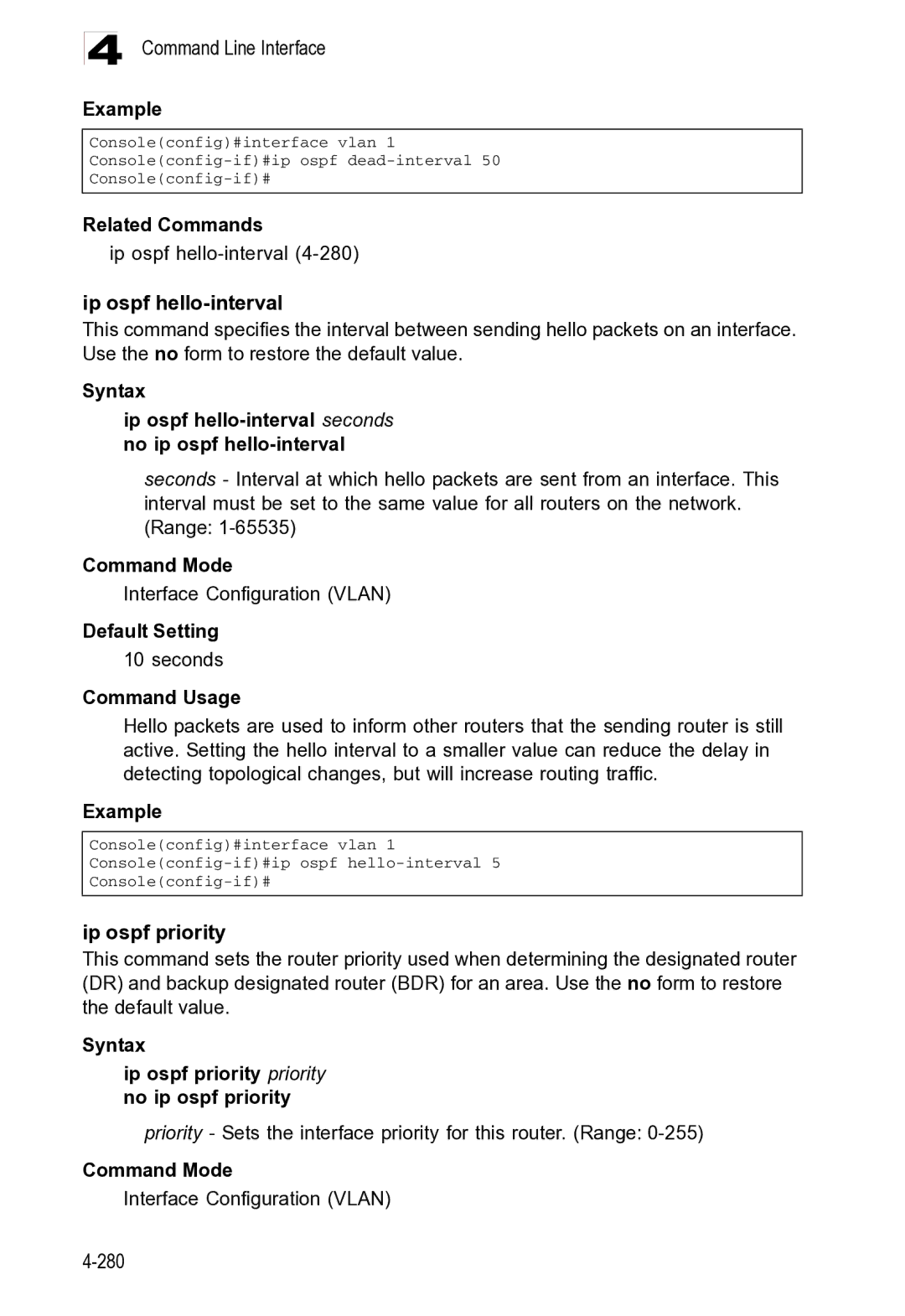 Microsoft ES4625, ES4649 manual Related Commands Ip ospf hello-interval4-280 