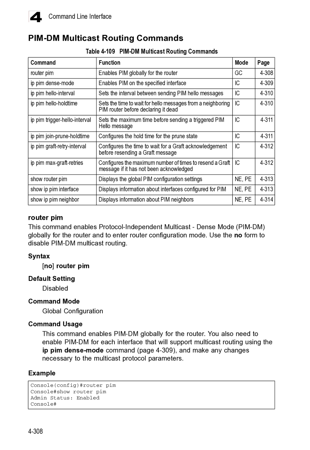 Microsoft ES4625, ES4649 manual PIM-DM Multicast Routing Commands 