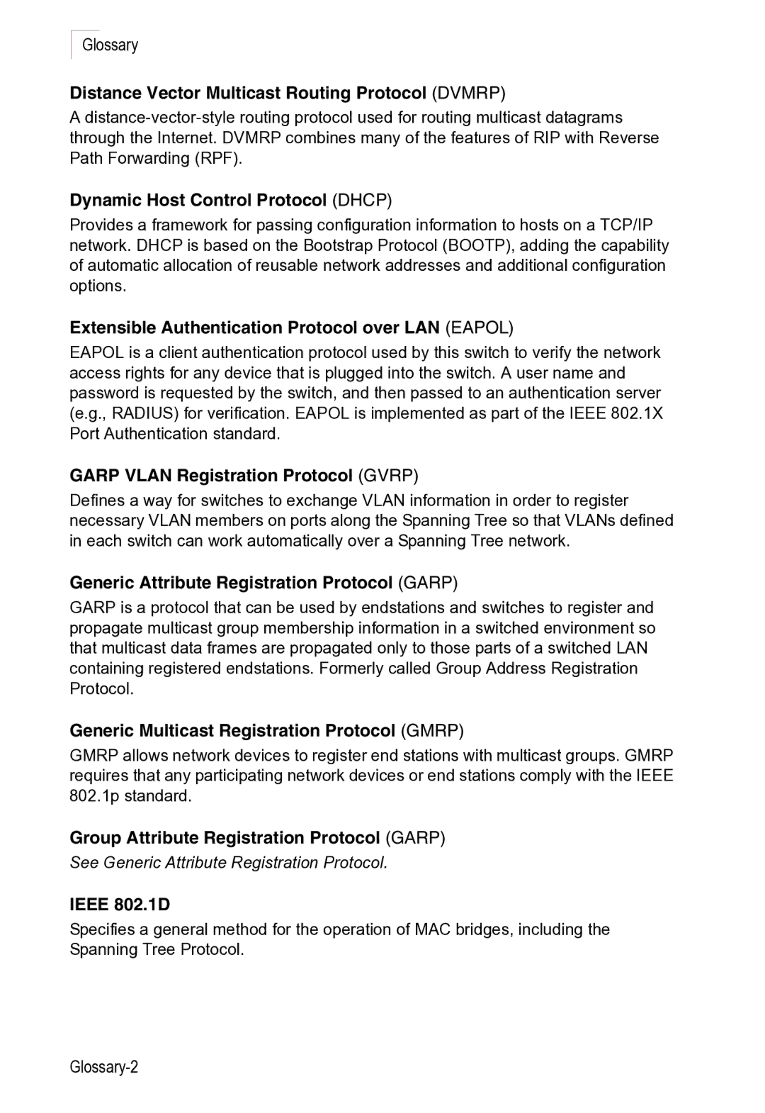 Microsoft ES4625, ES4649 manual Glossary-2, See Generic Attribute Registration Protocol 