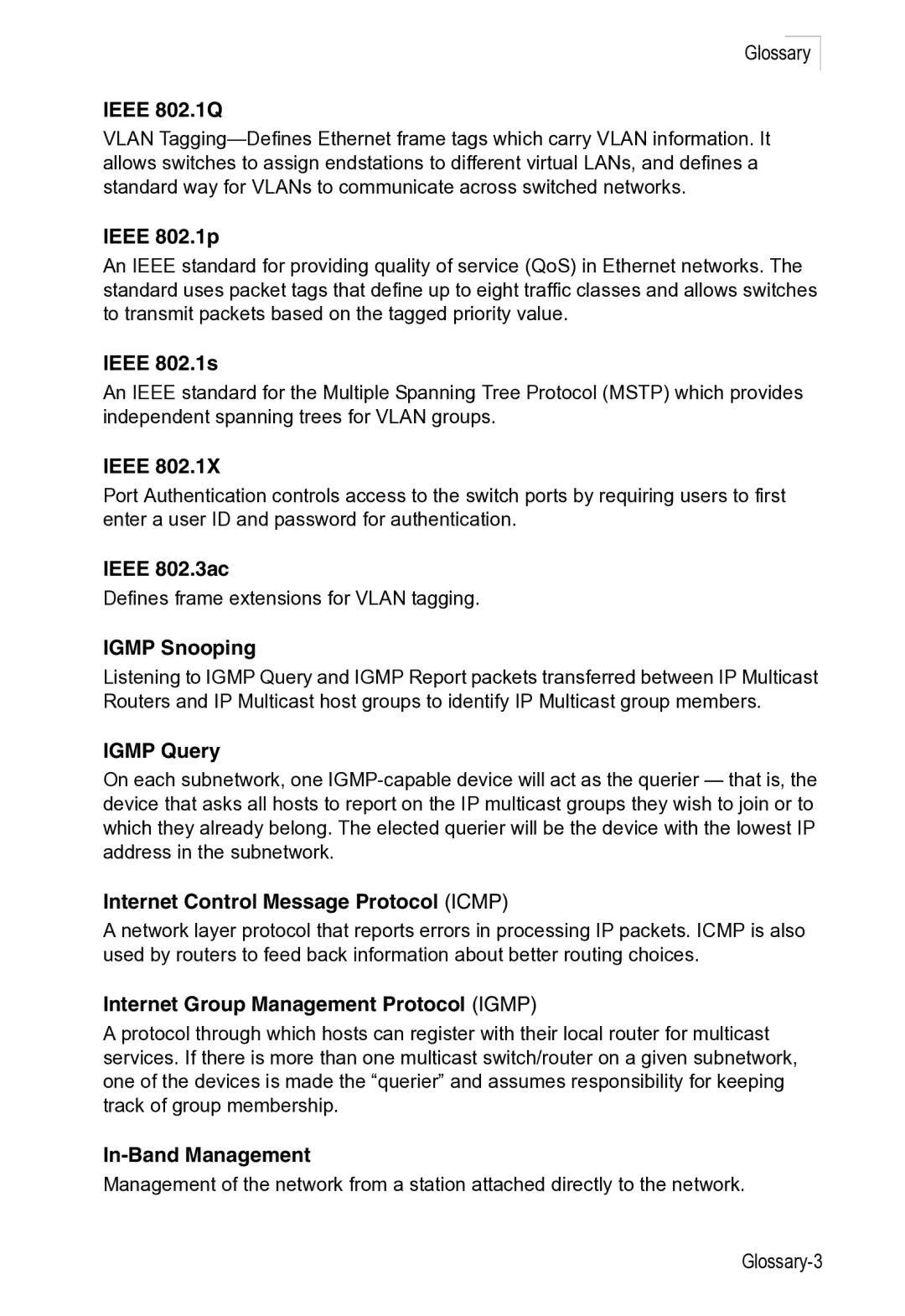 Microsoft ES4649, ES4625 manual Glossary-3, Defines frame extensions for Vlan tagging 