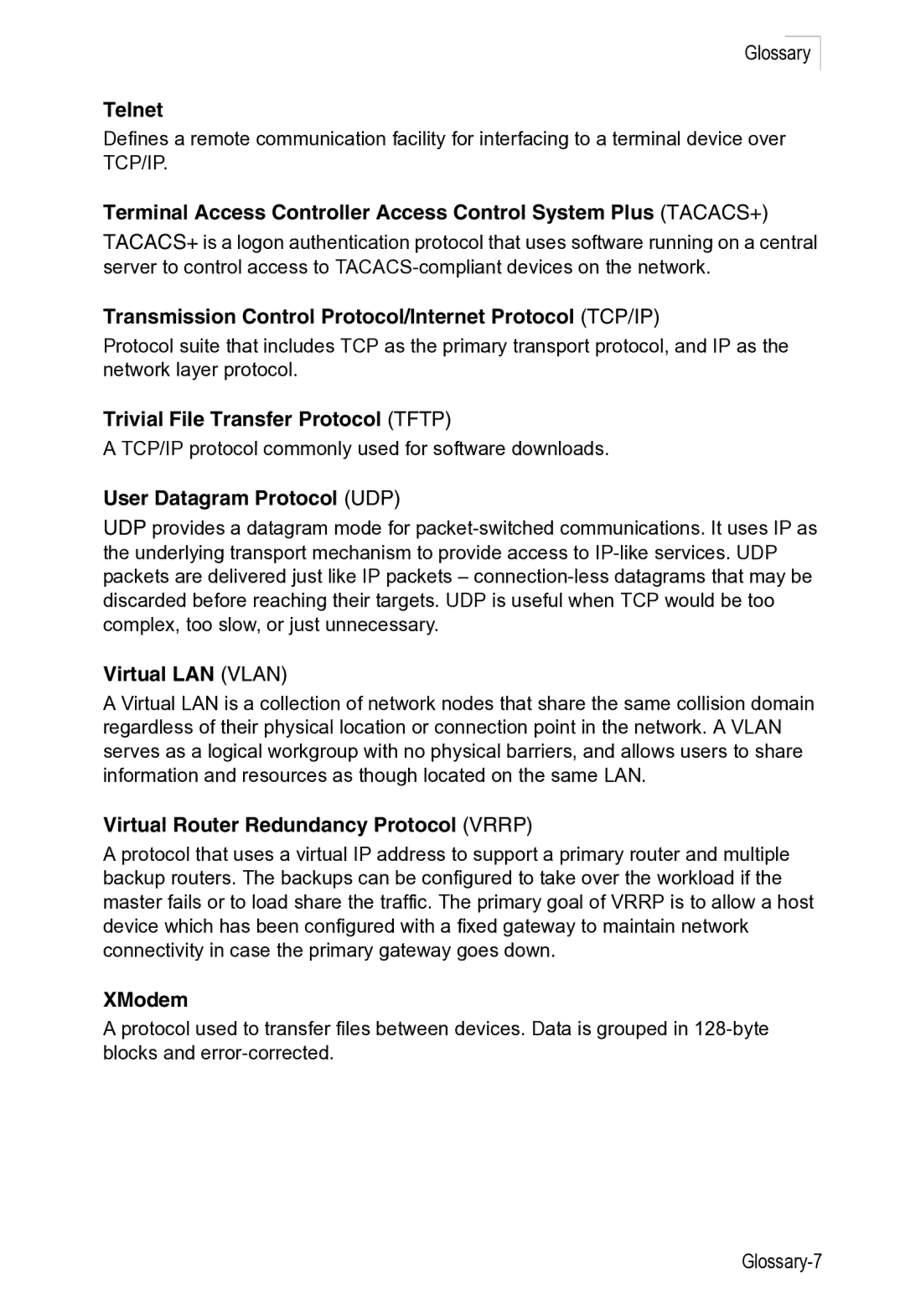 Microsoft ES4649, ES4625 manual Glossary-7, TCP/IP protocol commonly used for software downloads 