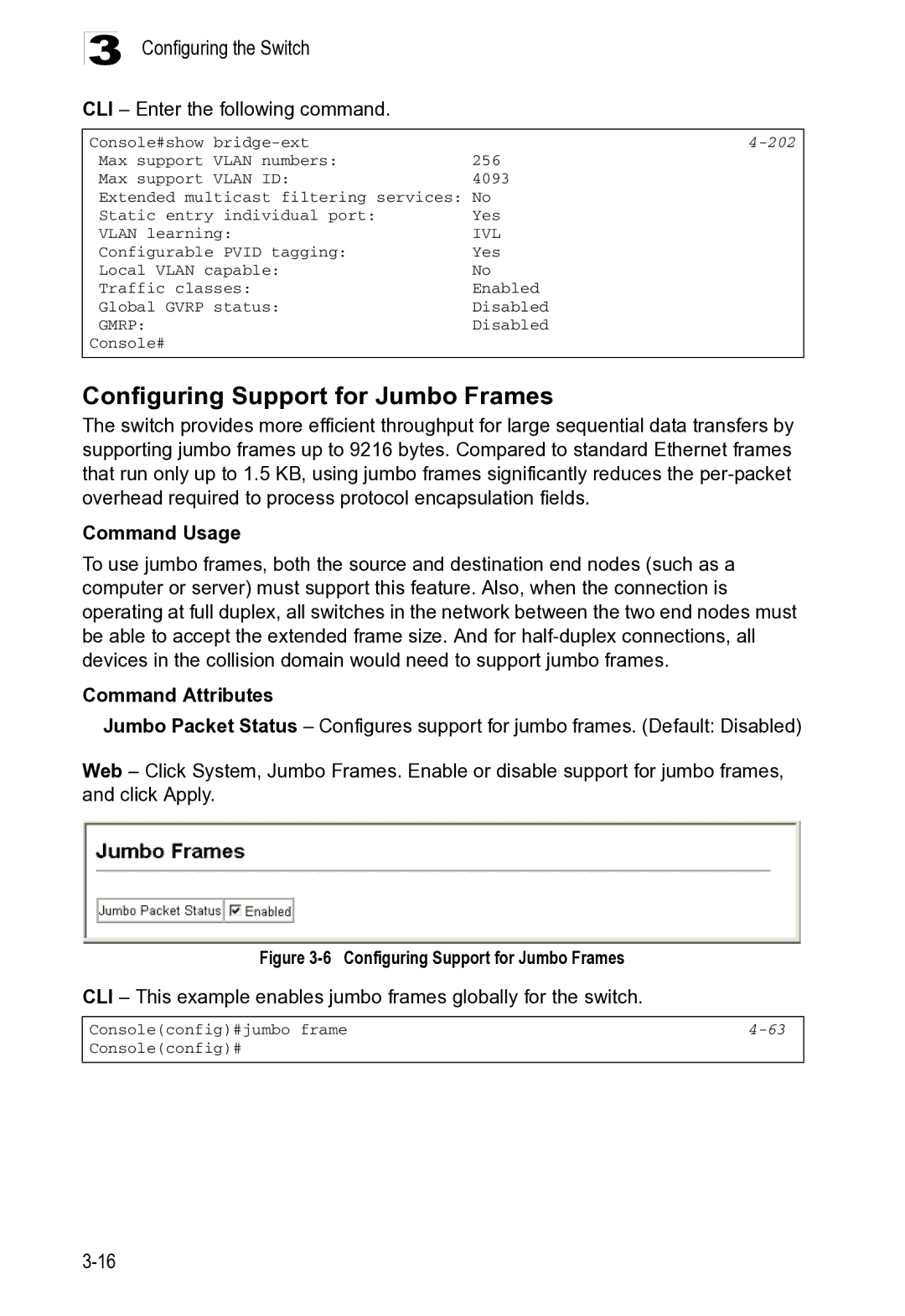 Microsoft ES4625, ES4649 manual Configuring Support for Jumbo Frames, CLI Enter the following command, 202 