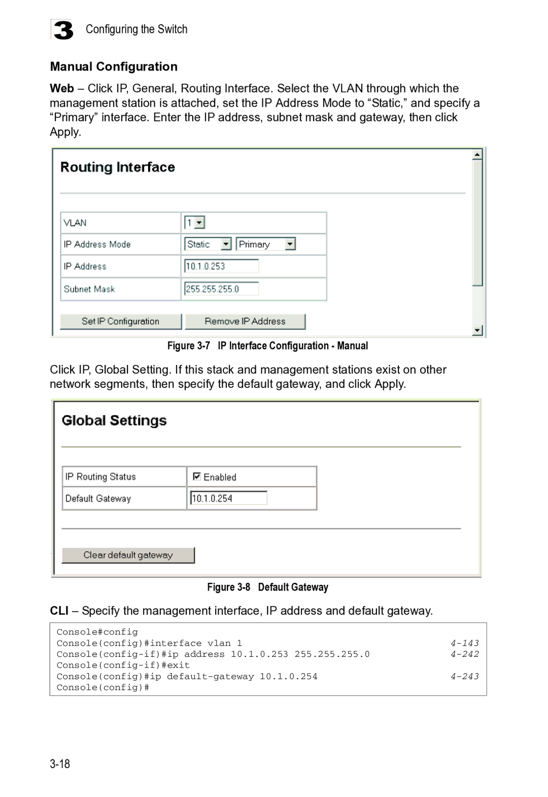 Microsoft ES4625, ES4649 manual Configuring the Switch Manual Configuration, 143, 242, 243 