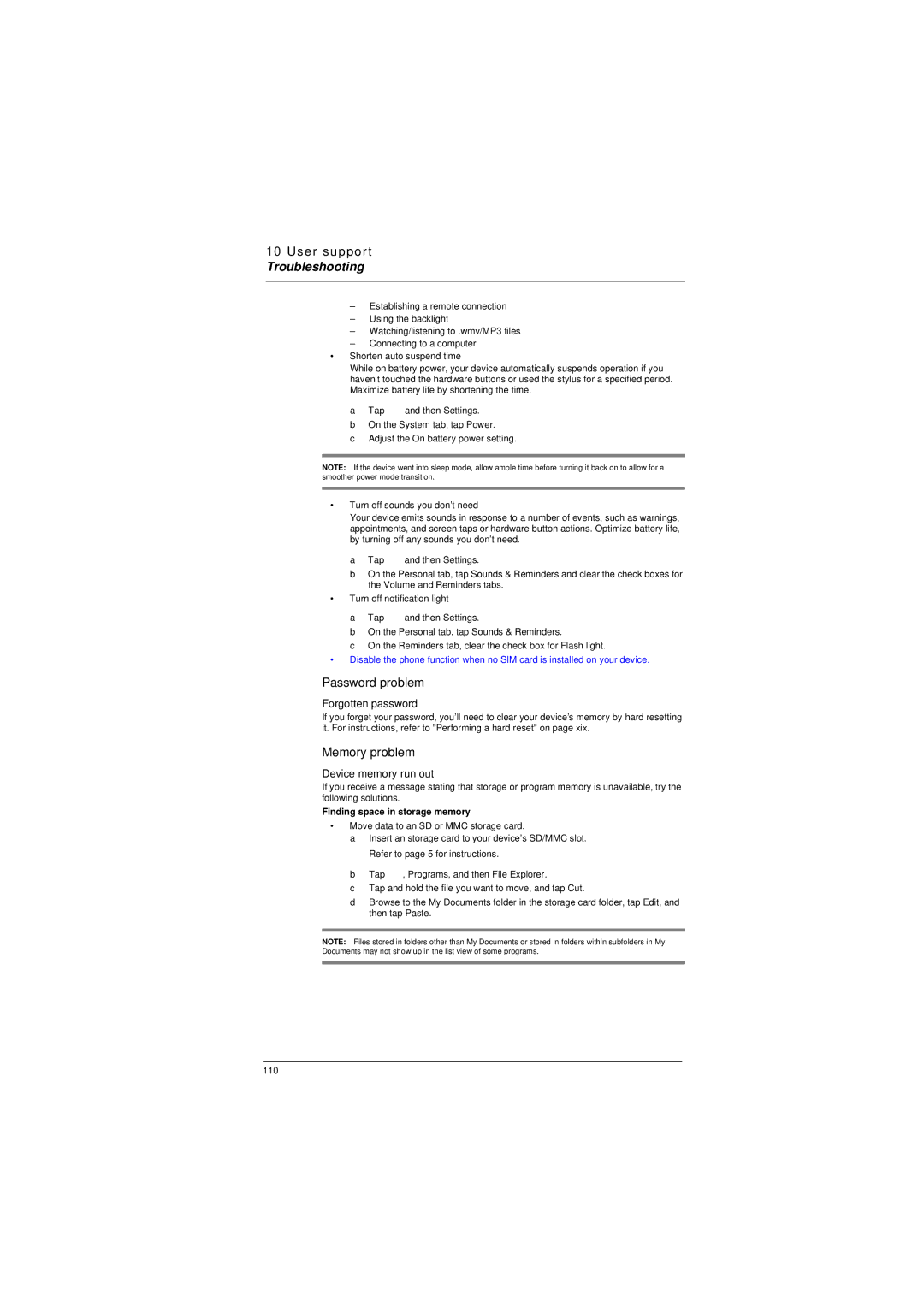 Microsoft ET180 manual Troubleshooting, Password problem, Memory problem, Forgotten password, Device memory run out 