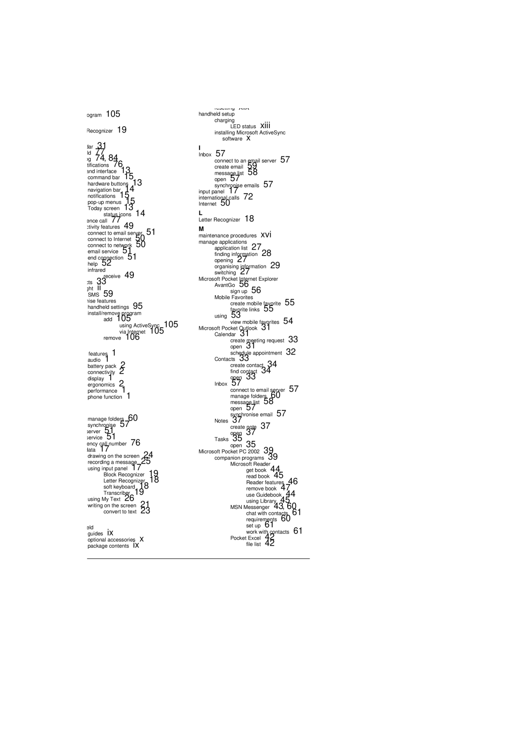 Microsoft ET180 manual Index 