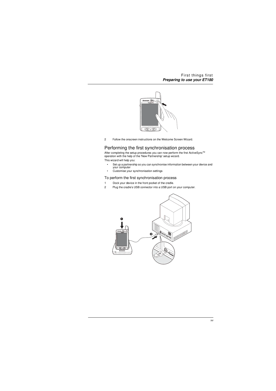 Microsoft ET180 manual Performing the first synchronisation process, To perform the first synchronisation process 