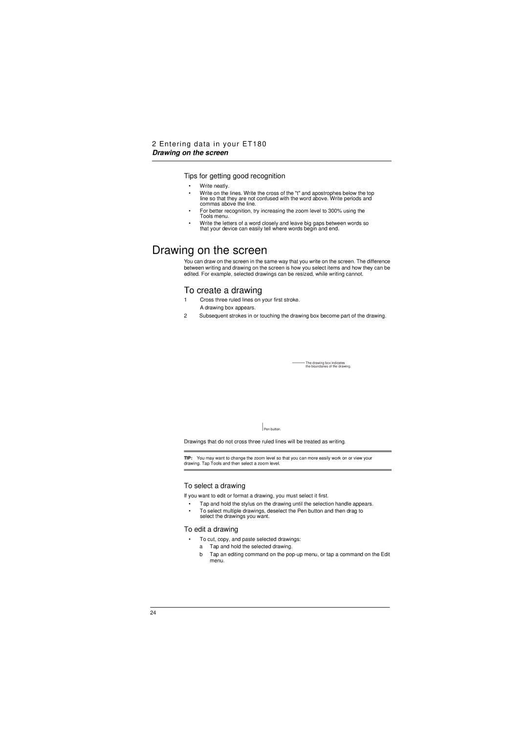 Microsoft ET180 manual Drawing on the screen, To create a drawing 