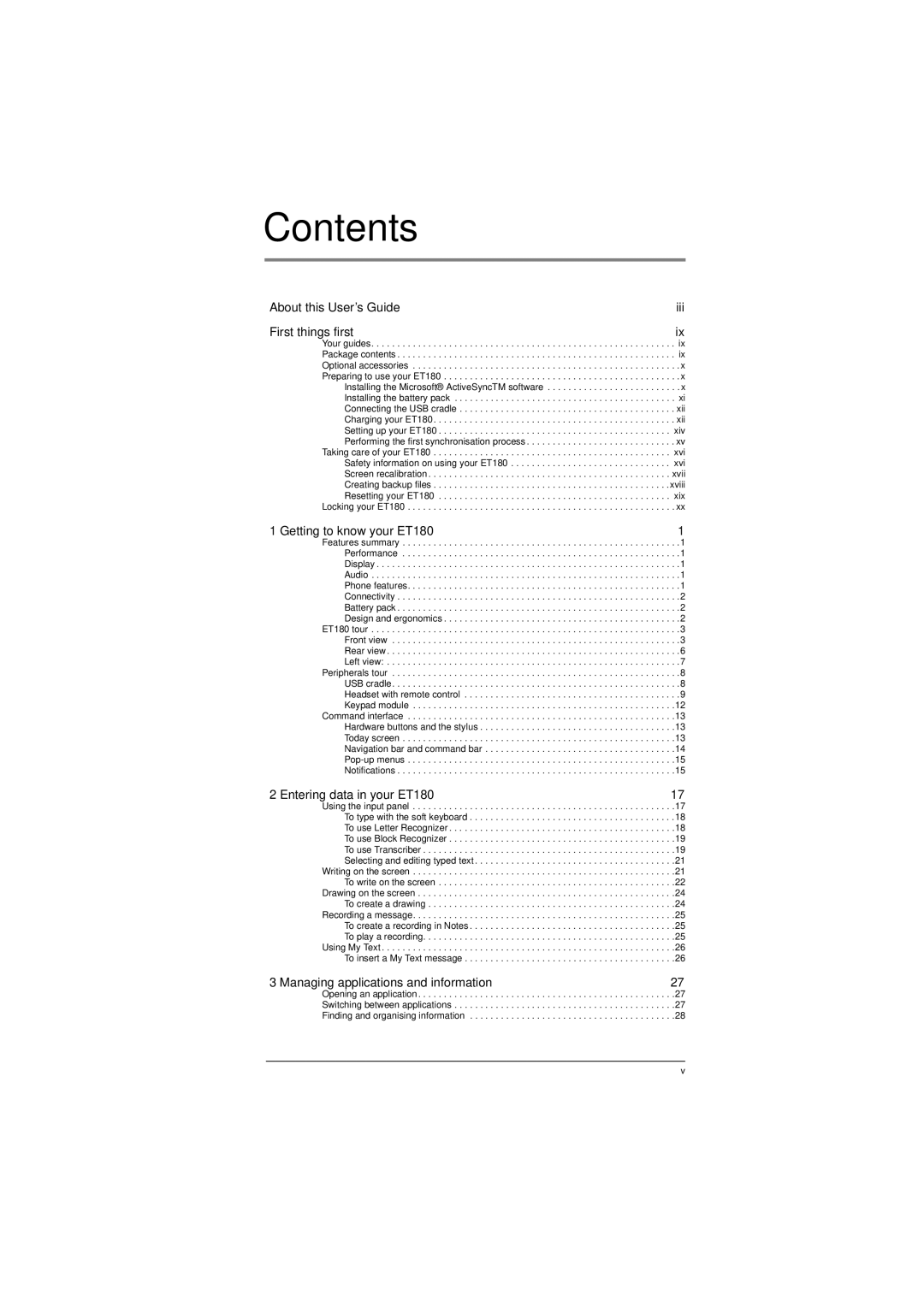 Microsoft ET180 manual Contents 