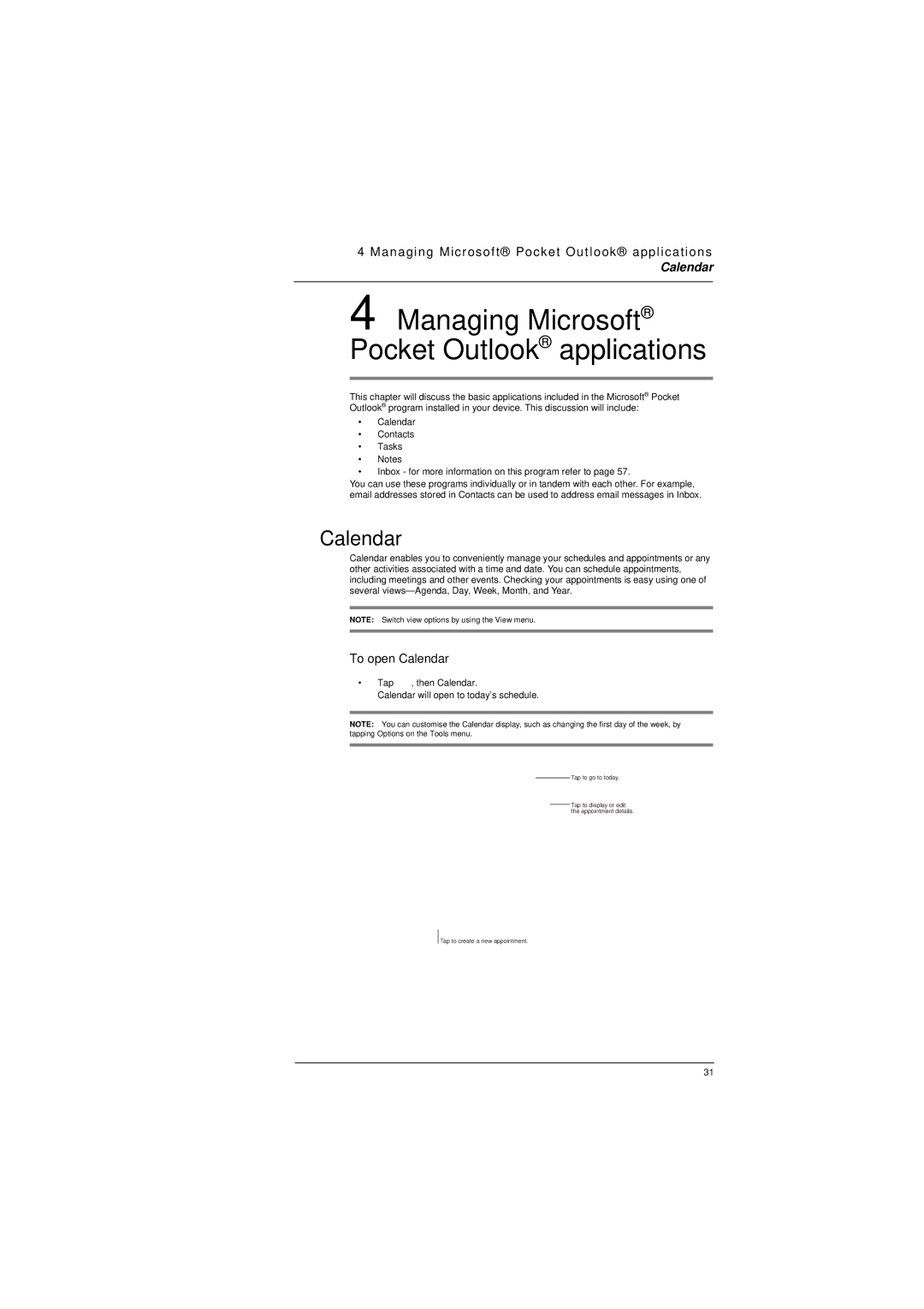 Microsoft ET180 manual To open Calendar 