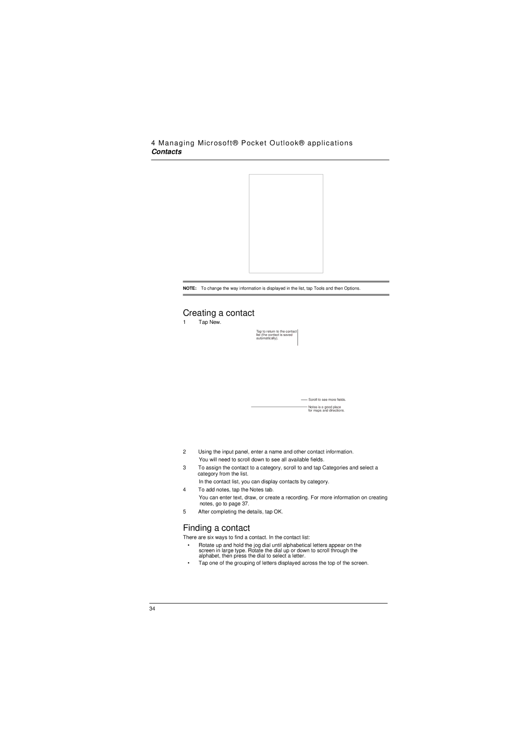 Microsoft ET180 manual Creating a contact, Finding a contact 