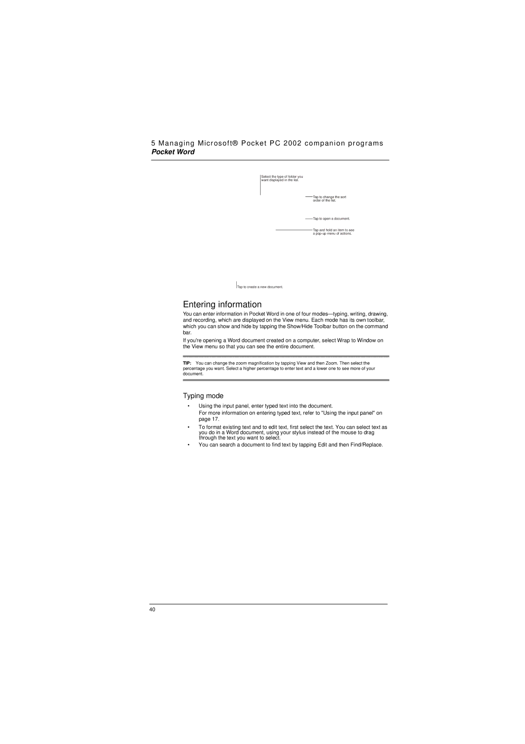 Microsoft ET180 manual Entering information, Typing mode 